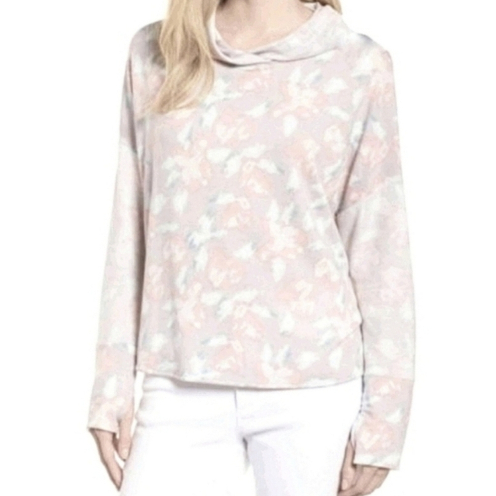 Caslon Soft Fleece Hoodie Sweatshirt High Low Gray & Pink Medium - Picture 8 of 8